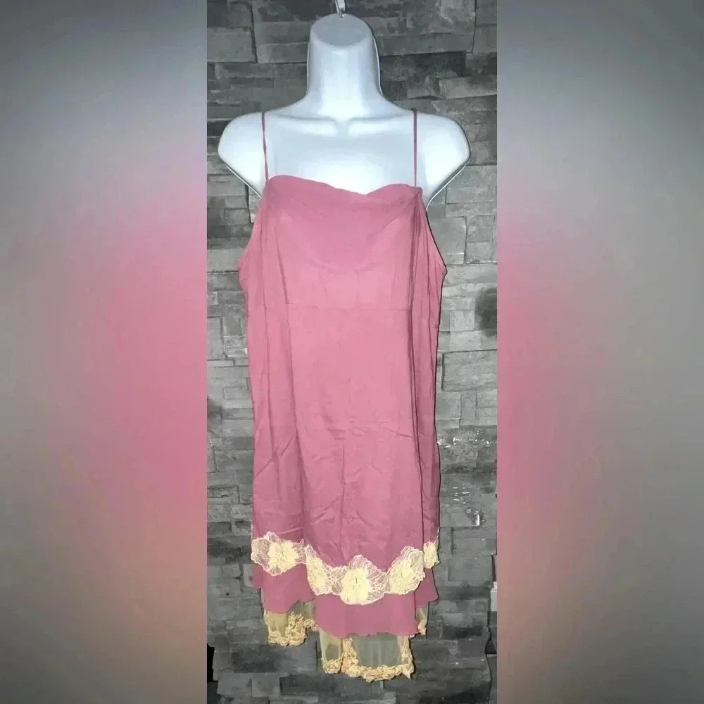 Gorgeous silk and lace dress pink cream coquette romantic Victorian style Anthro